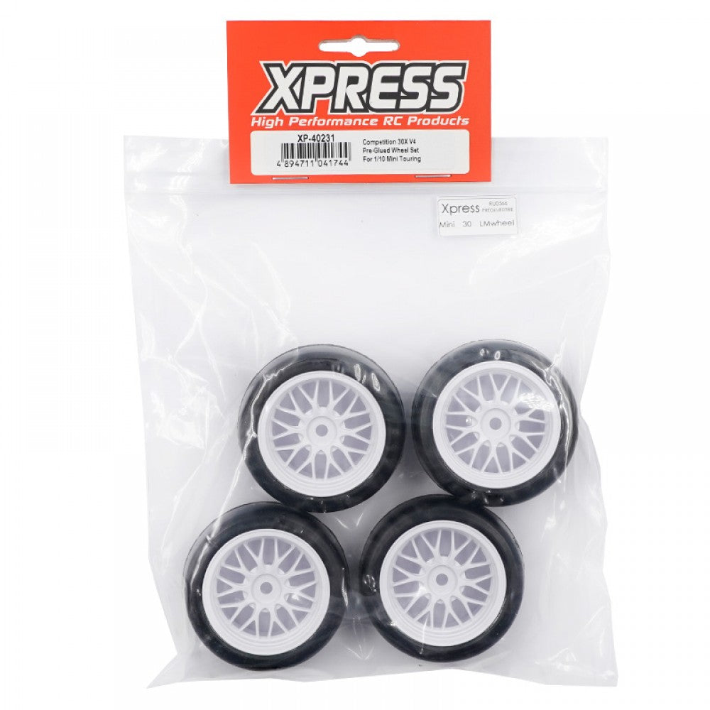 Xpress XP-40231 Competition 30X V4 Pre-Glued Wheel Set for 1/10 Mini Touring
