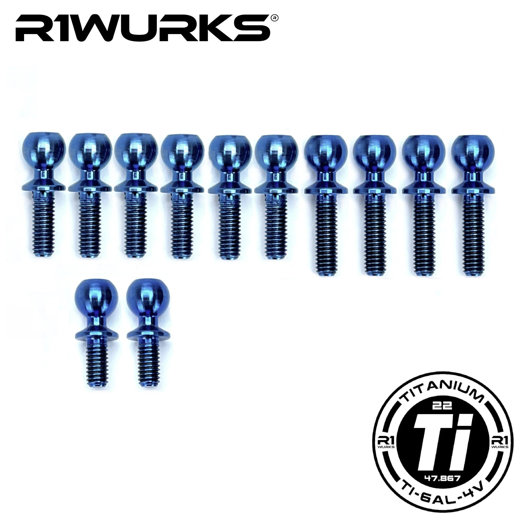 R1 Wurks 900091 B7 Turnbuckle Ball Stud Set, Titanium, 12pcs - Blue