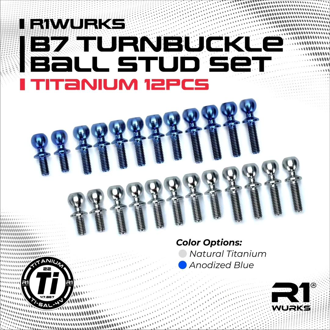 R1 Wurks 900091 B7 Turnbuckle Ball Stud Set, Titanium, 12pcs - Blue