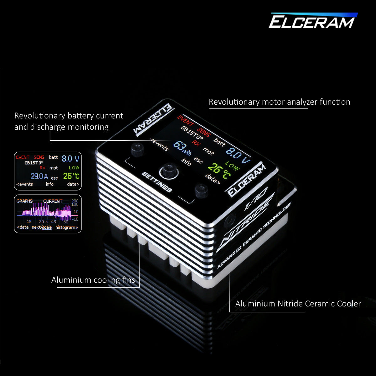 Elceram ELC020 G2 1/10th Nitride Brushless ESC with LCD Display