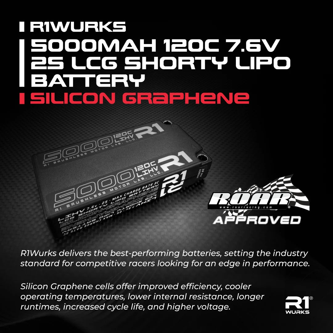 R1 Wurks 030041 5000mah 120C 7.6V 2S LCG Shorty LiPo Battery
