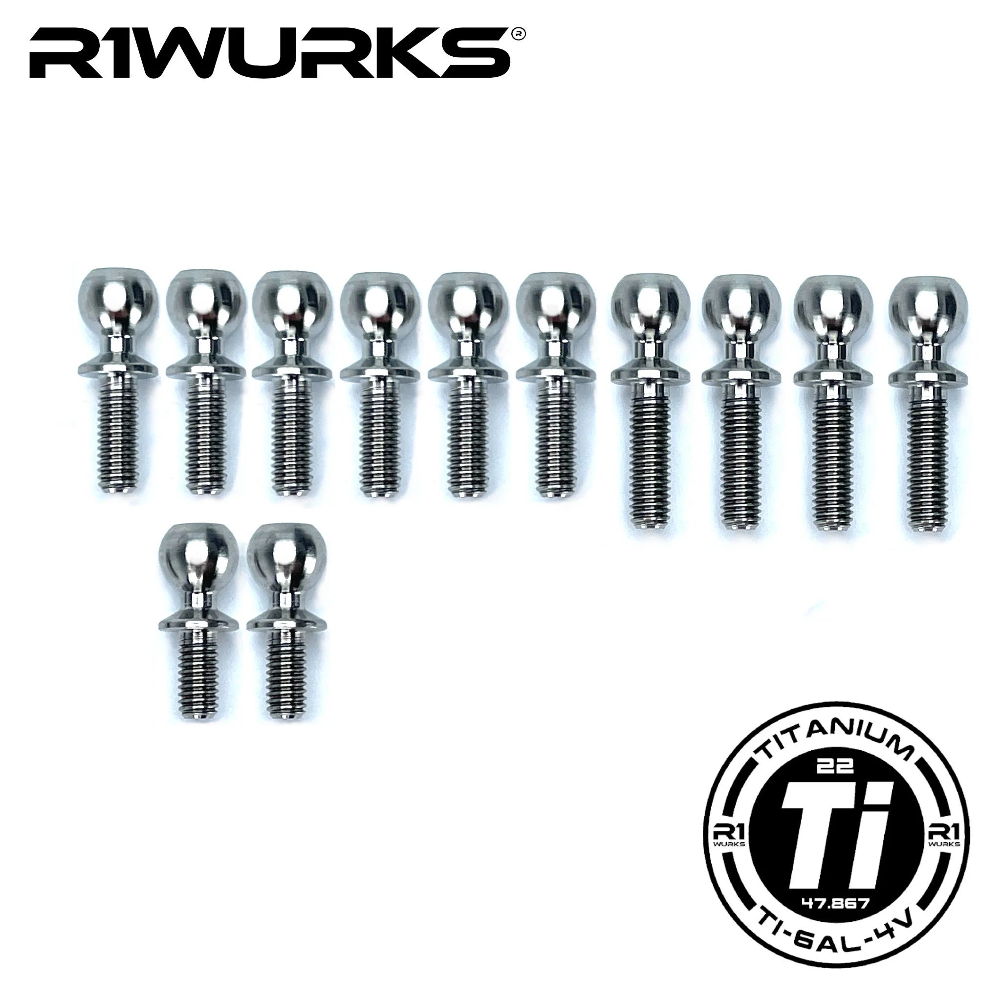 R1 Wurks 900091 B7 Turnbuckle Ball Stud Set, Titanium, 12pcs - Blue