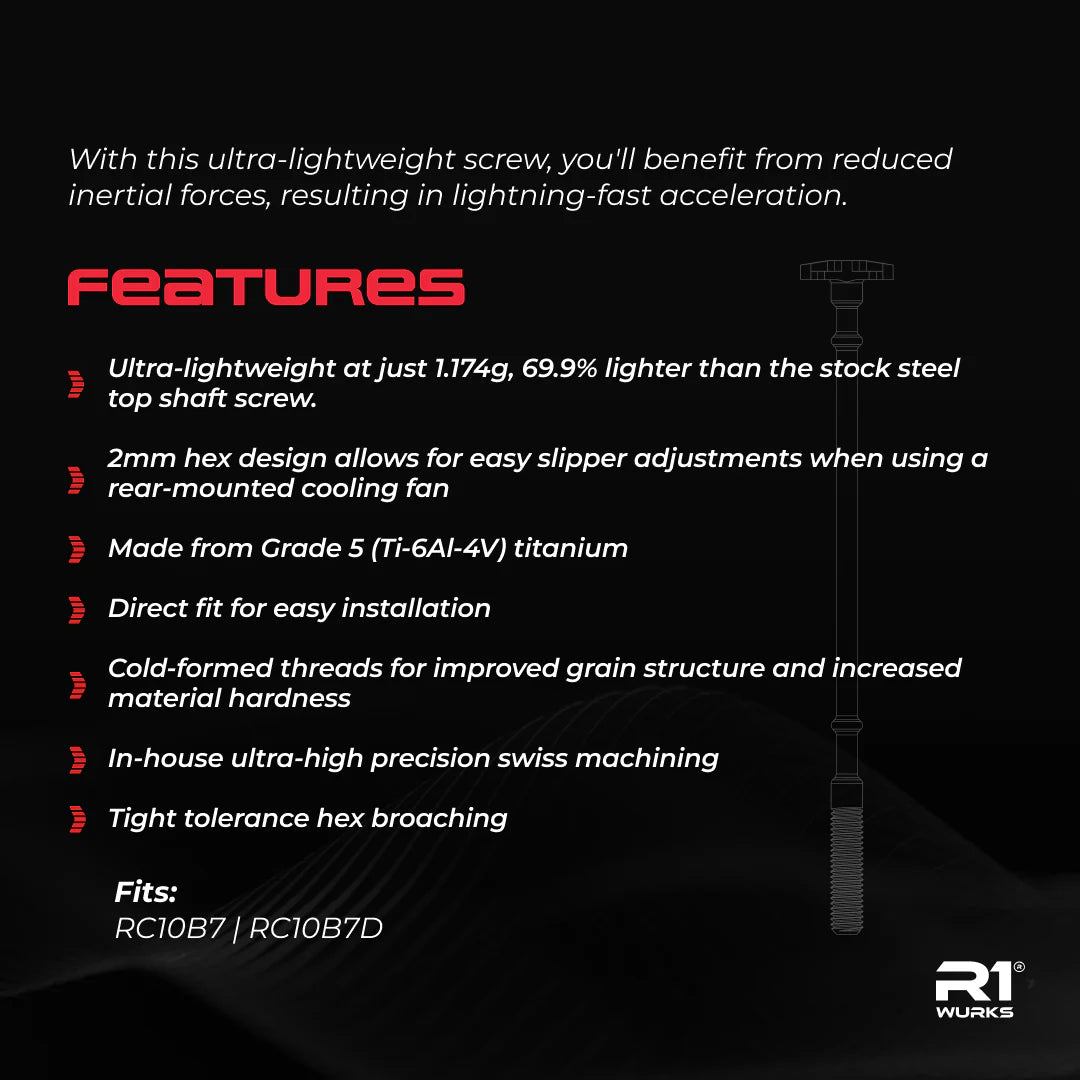 R1 Wurks 900142 B7 Ultra Light Titanium Top Shaft Screw