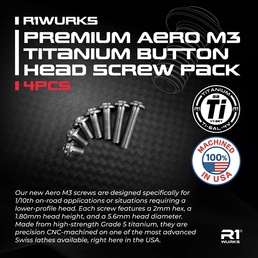 R1 Wurks 900270 Premium Aero M3 Titanium Button Head Screw Pack (4 pcs)