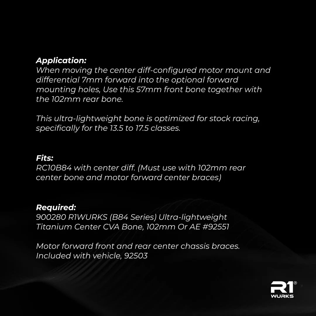 R1 Wurks 900282 Ultra-lightweight Titanium Center CVA Bone 57mm for B84
