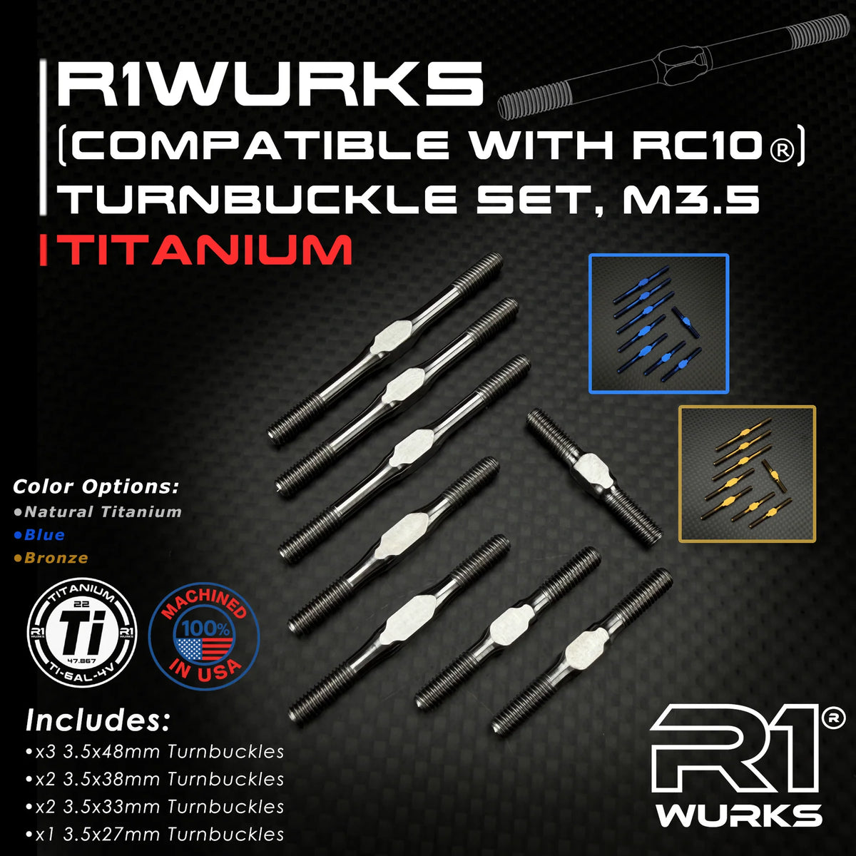 R1 Wurks 900327 Titanium Turnbuckle Set Set for RC10®