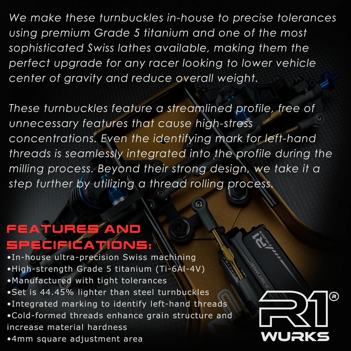 R1 Wurks 900327 Titanium Turnbuckle Set Set for RC10®