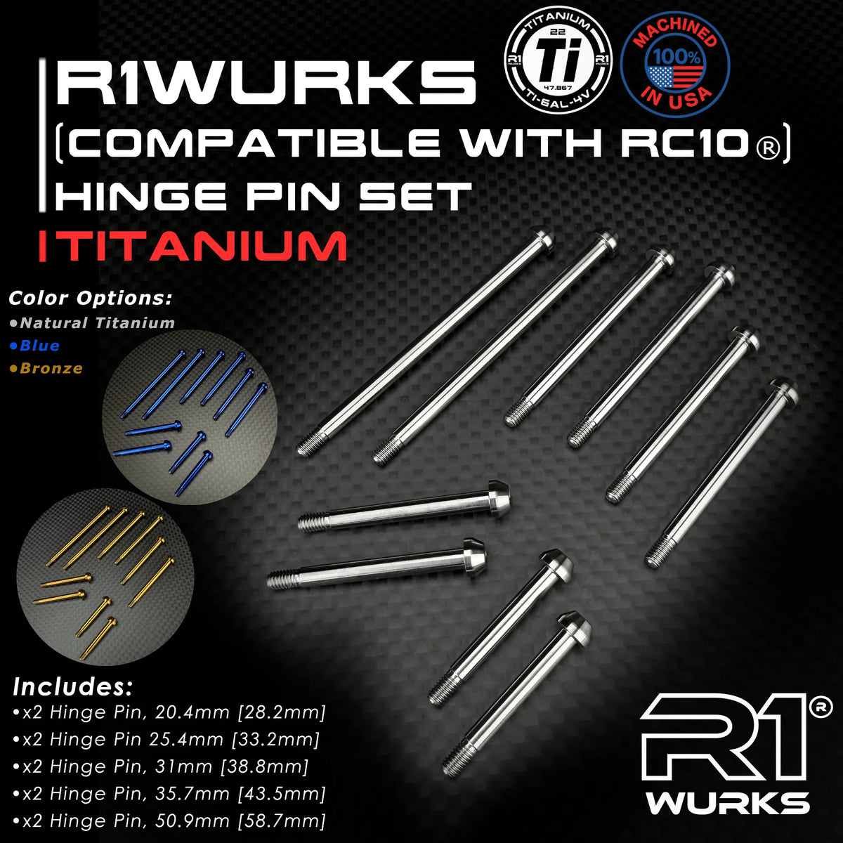 R1 Wurks 900328 Titanium Hinge Pin Set for RC10®