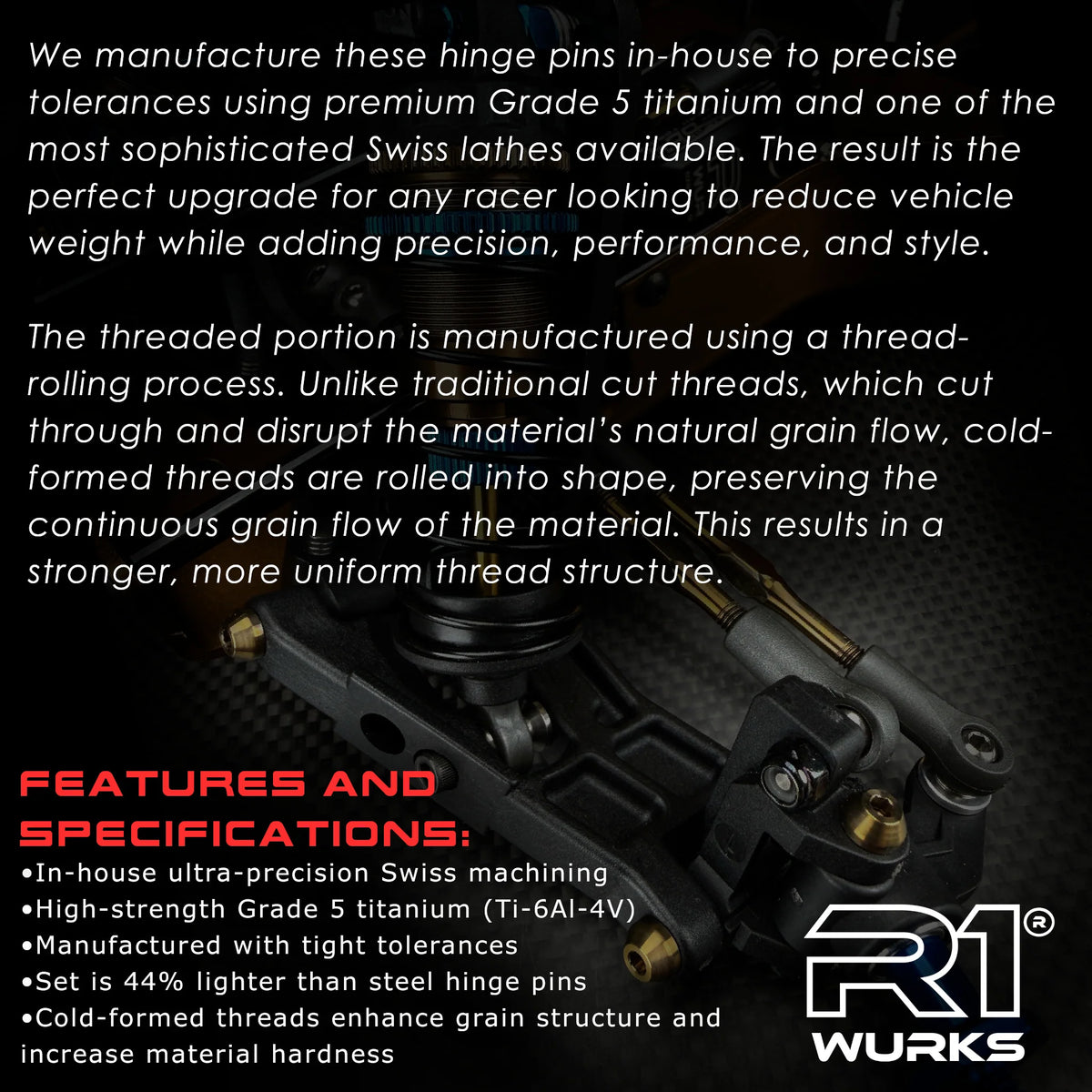 R1 Wurks 900328 Titanium Hinge Pin Set for RC10®