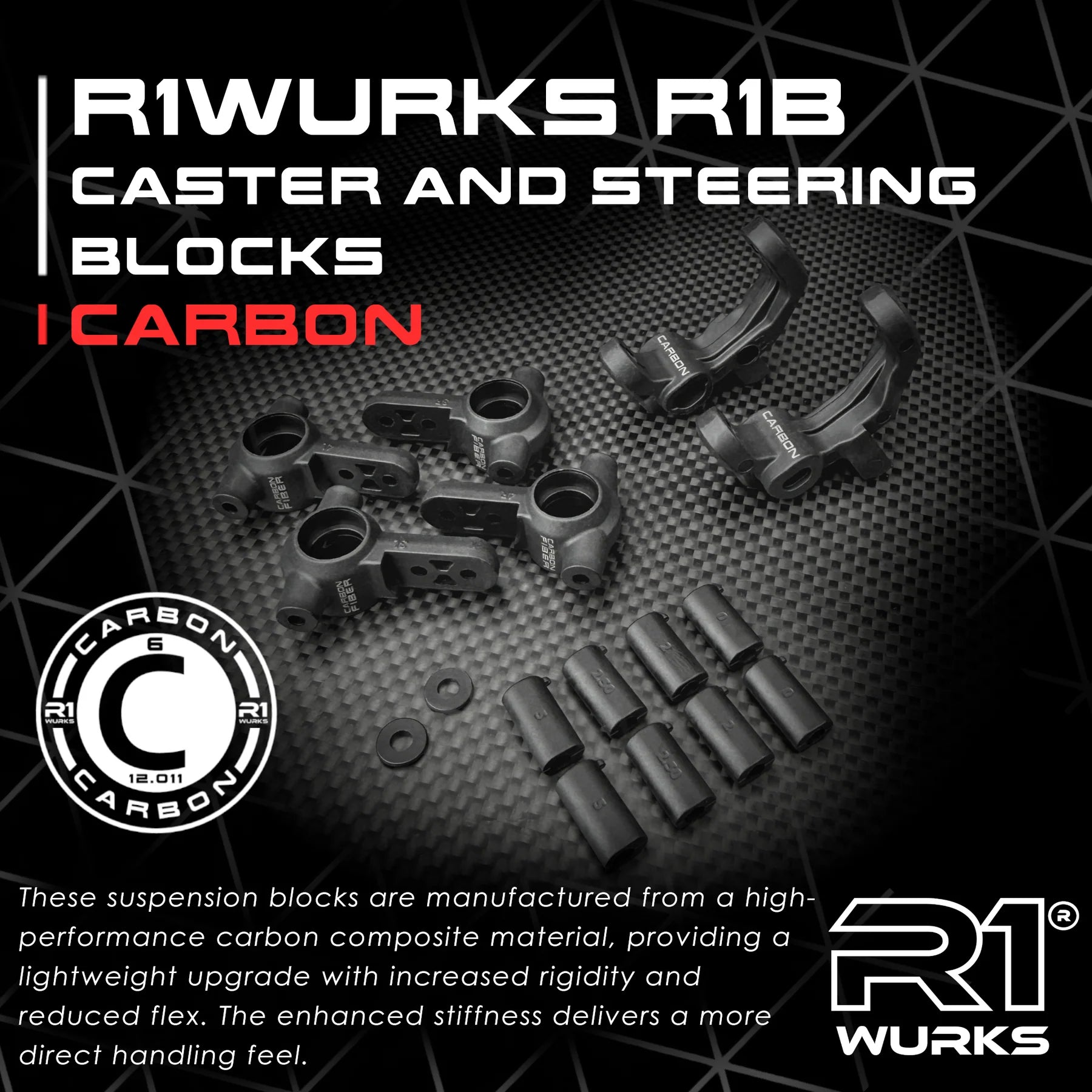 R1 Wurks 920318 R1B Carbon Caster and Steering Blocks