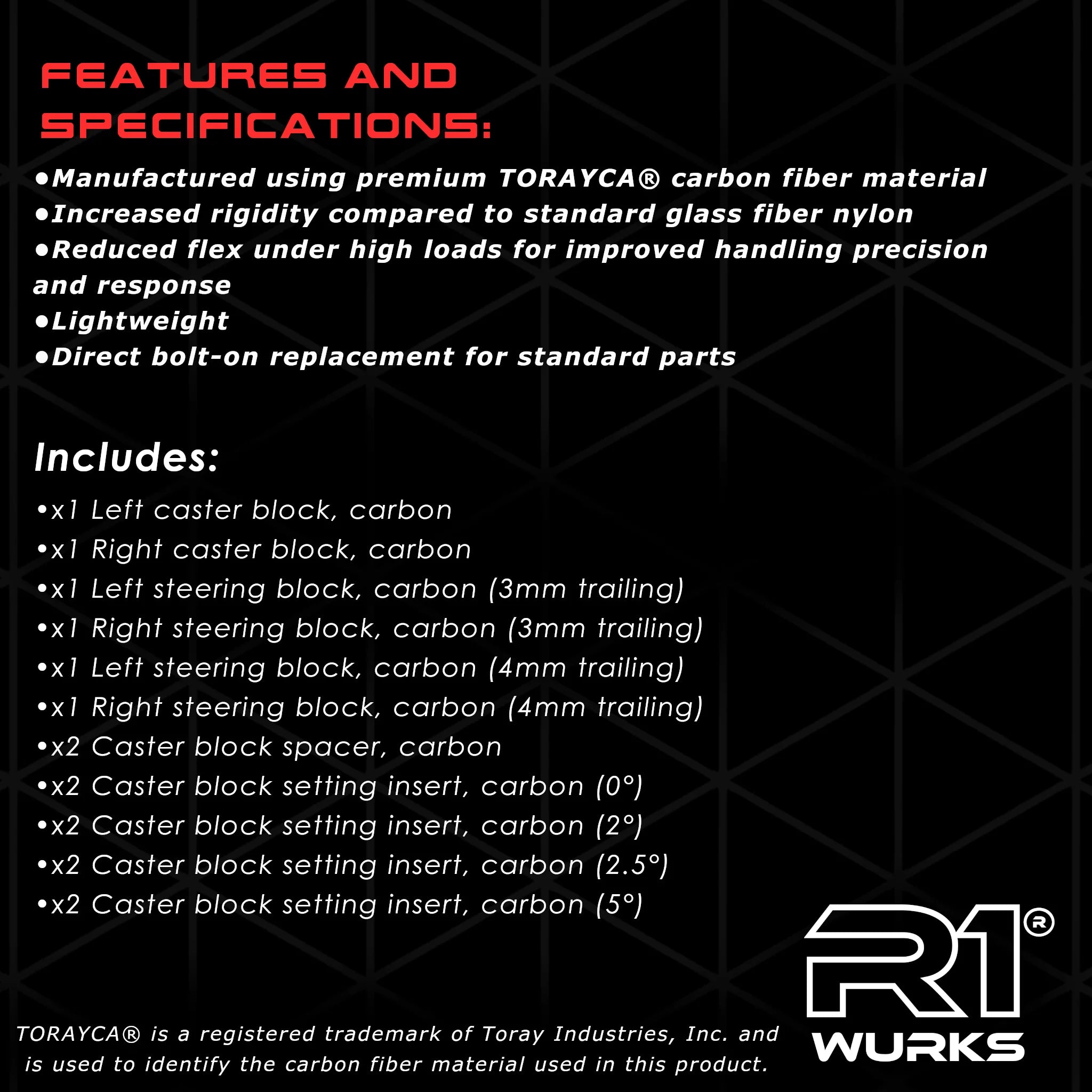 R1 Wurks 920318 R1B Carbon Caster and Steering Blocks