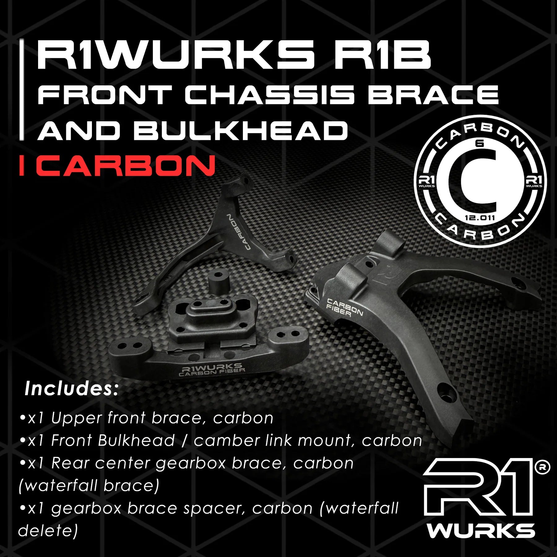 R1 Wurks 920319 R1B Carbon Front Chassis Brace and Bulkhead