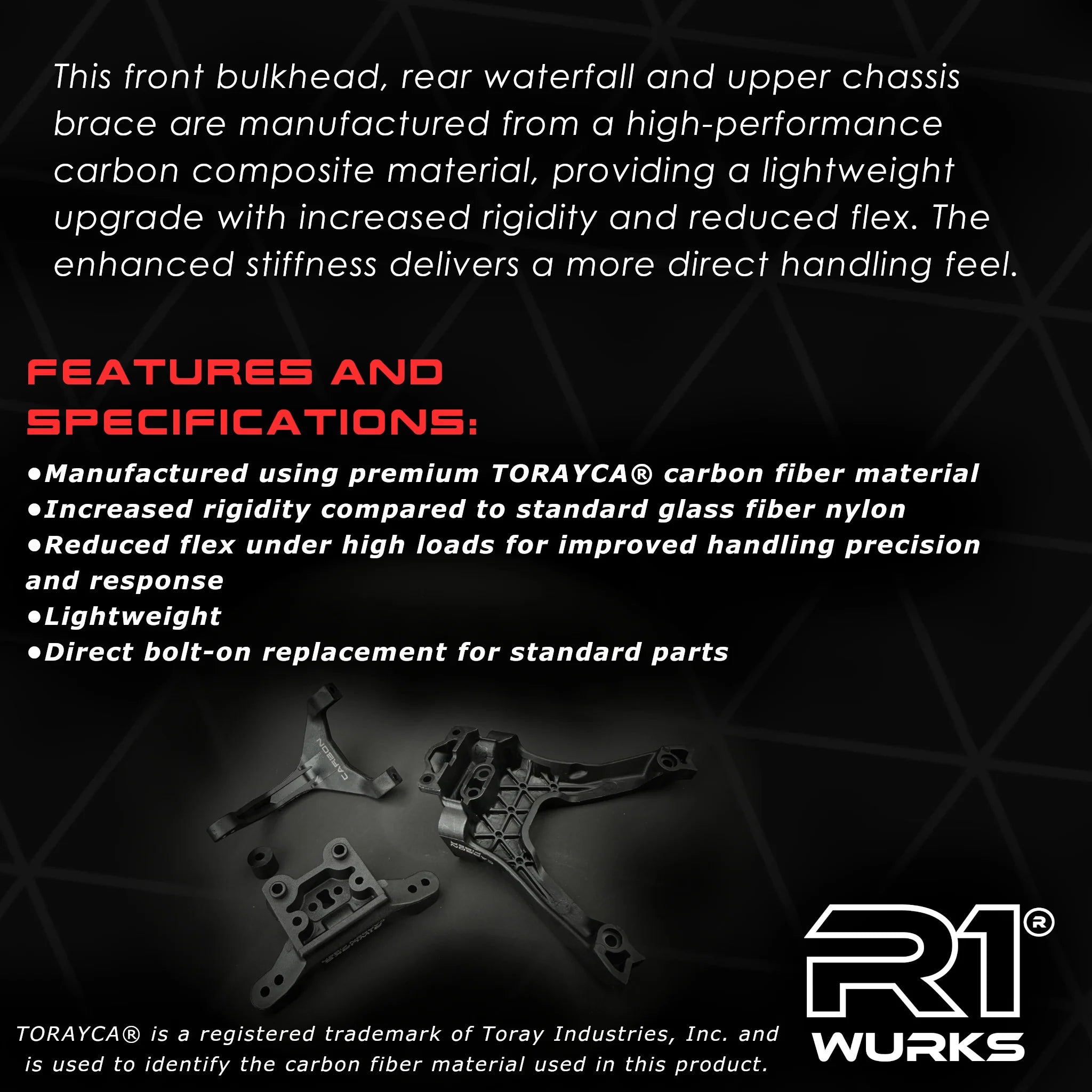 R1 Wurks 920319 R1B Carbon Front Chassis Brace and Bulkhead