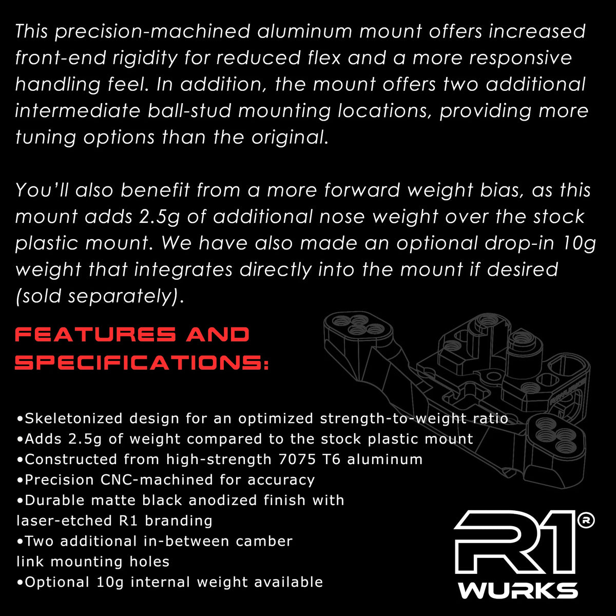 R1 Wurks 920336 R1B Aluminum Front Ball Stud Mount
