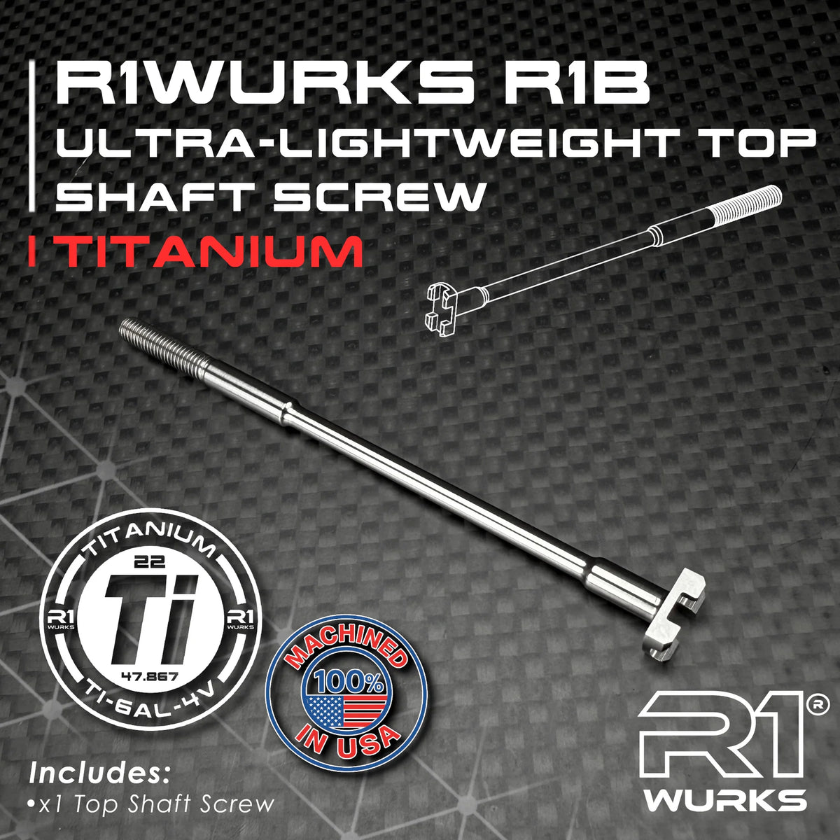R1 Wurks 920346 R1B Ultra-Lightweight Titanium Top Shaft Screw