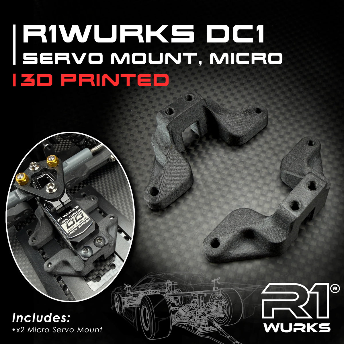 R1 Wurks 990281 Micro 3D-Printed DC1 Servo Mount