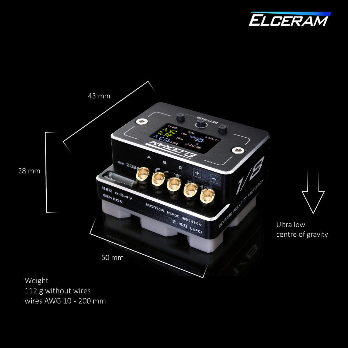 Elceram ELC030 1/8th Nitride 220A Brushless ESC with LCD Display