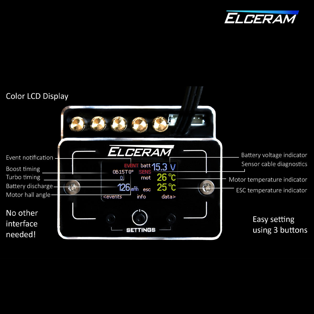Elceram ELC030 1/8th Nitride 220A Brushless ESC with LCD Display