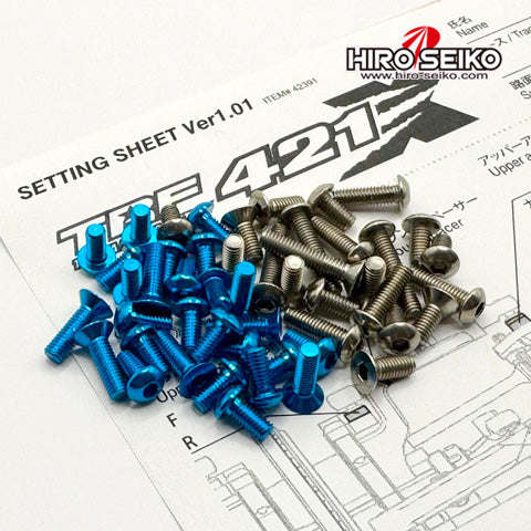 Hiro Seiko 38103 TRF421X Titan/Alum Hex Socket Screw Set (TRF-Blue)