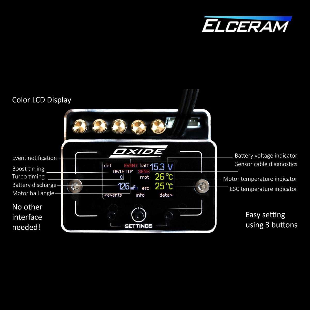 Elceram Oxide 1/8 Offroad 200A Brushless ESC with LCD Display