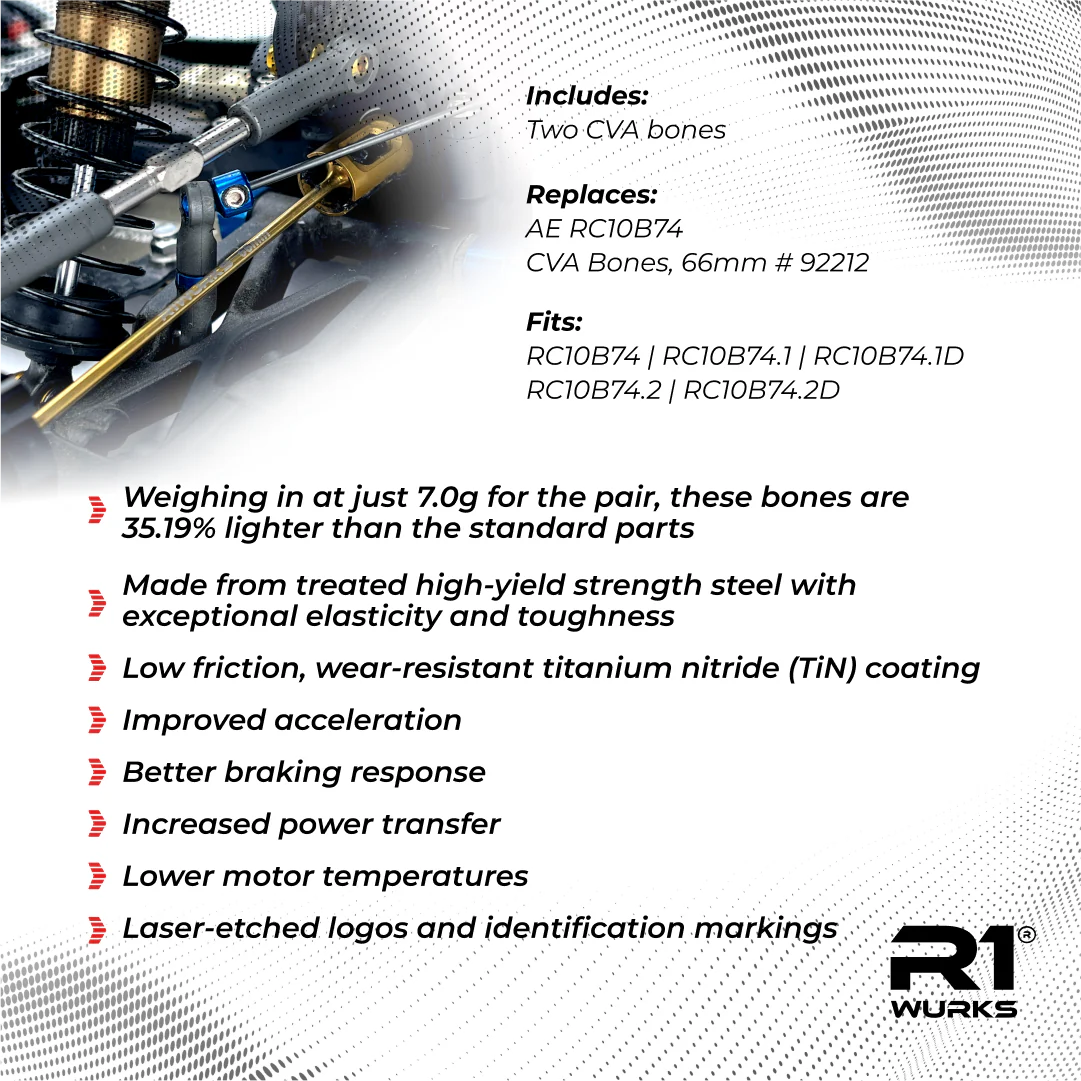 R1 Wurks 900064 B74.2 Ultra-Lightweight Rear CVA Bones, 66mm | Smokem